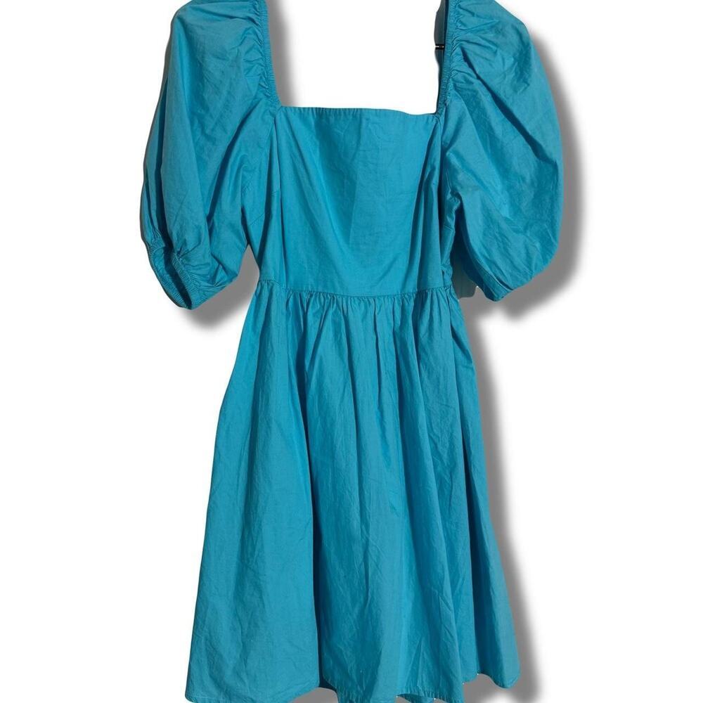 A New Day Blue Puff Sleeve Smocked Open Back Mini Dress